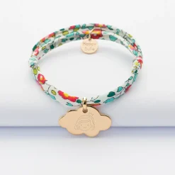 Bracelet baptême enfant Liberty personnalisé prénom médaille gravée plaqué or nuage 20x14 mm