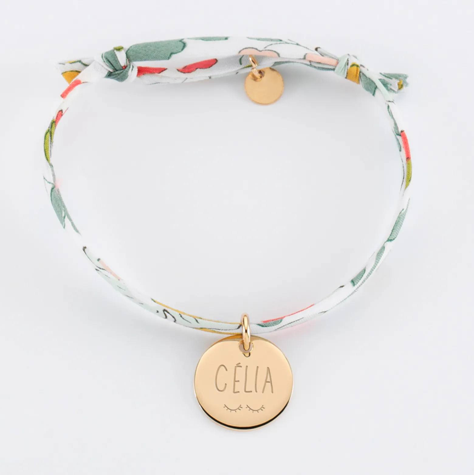 Bracelet Baptême enfant Liberty personnalisé médaille gravée plaqué or 15 mm