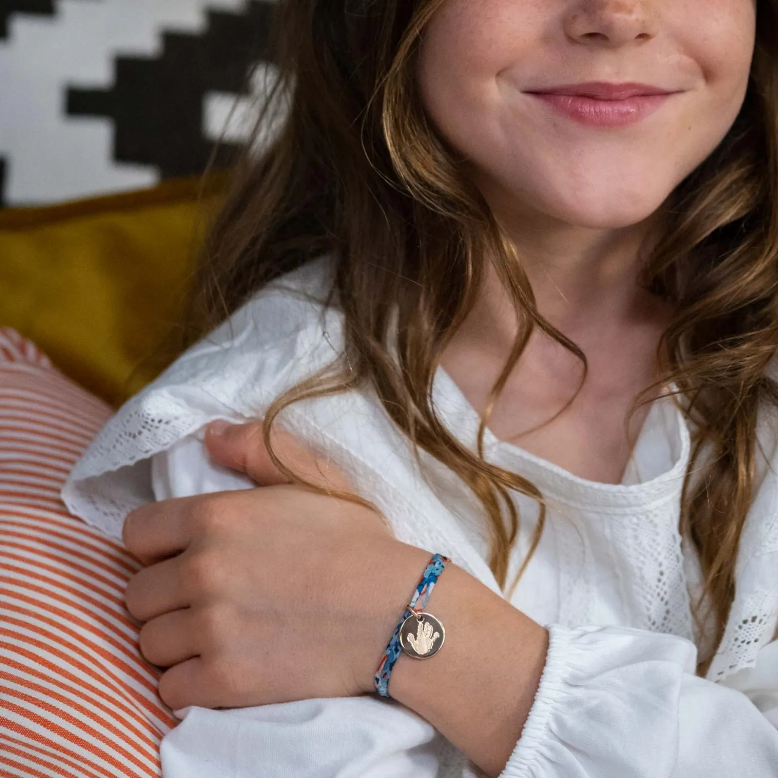 Bracelet Baptême enfant Liberty personnalisé médaille gravée plaqué or 15 mm