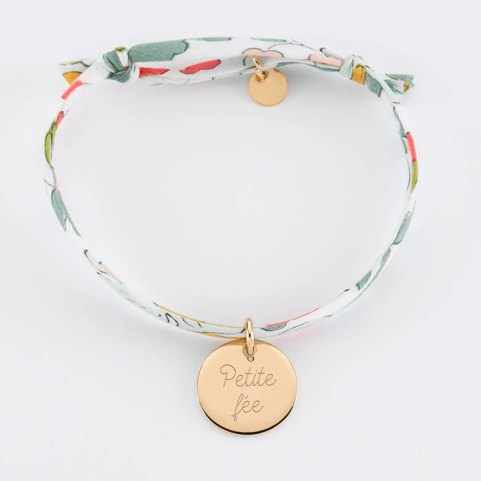 Bracelet Baptême enfant Liberty personnalisé médaille gravée plaqué or 15 mm