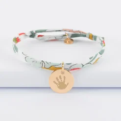 Bracelet Baptême enfant Liberty personnalisé médaille gravée plaqué or 15 mm