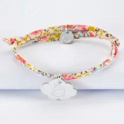 Bracelet baptême enfant Liberty personnalisé médaille gravée argent nuage 20x14 mm