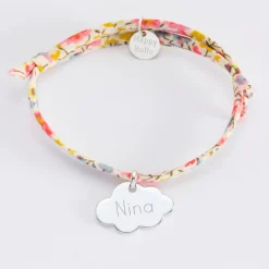 Bracelet baptême enfant Liberty personnalisé médaille gravée argent nuage 20x14 mm