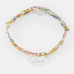 Bracelet baptême enfant Liberty personnalisé médaille gravée argent nuage 20x14 mm