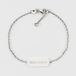 Bracelet chaine enfant personnalisé médaille gravée argent plaque 20x8 mm - Nos petits imparfaits