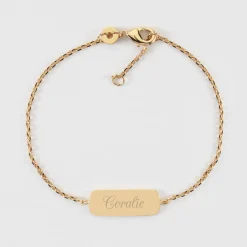 Bracelet chaine enfant personnalisé médaille gravée plaqué or plaque 20x8 mm