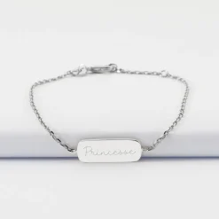 Bracelet chaine enfant personnalisé médaille gravée argent plaque 20x8 mm