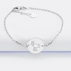 Bracelet chaine enfant personnalisé médaille gravée argent 2 trous 15 mm - Edition spéciale KIDS