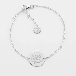 Bracelet chaine Famille des mariés personnalisé médaille gravée argent 2 trous 15 mm
