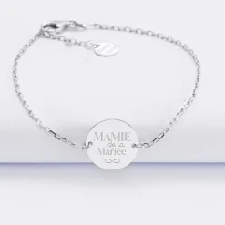 Bracelet chaine Famille des mariés personnalisé médaille gravée argent 2 trous 15 mm