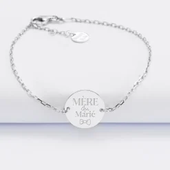 Bracelet chaine Famille des mariés personnalisé médaille gravée argent 2 trous 15 mm