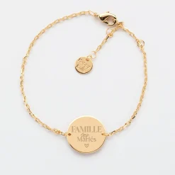 Bracelet chaine Famille des mariés personnalisé médaille gravée plaqué or 2 trous 15 mm