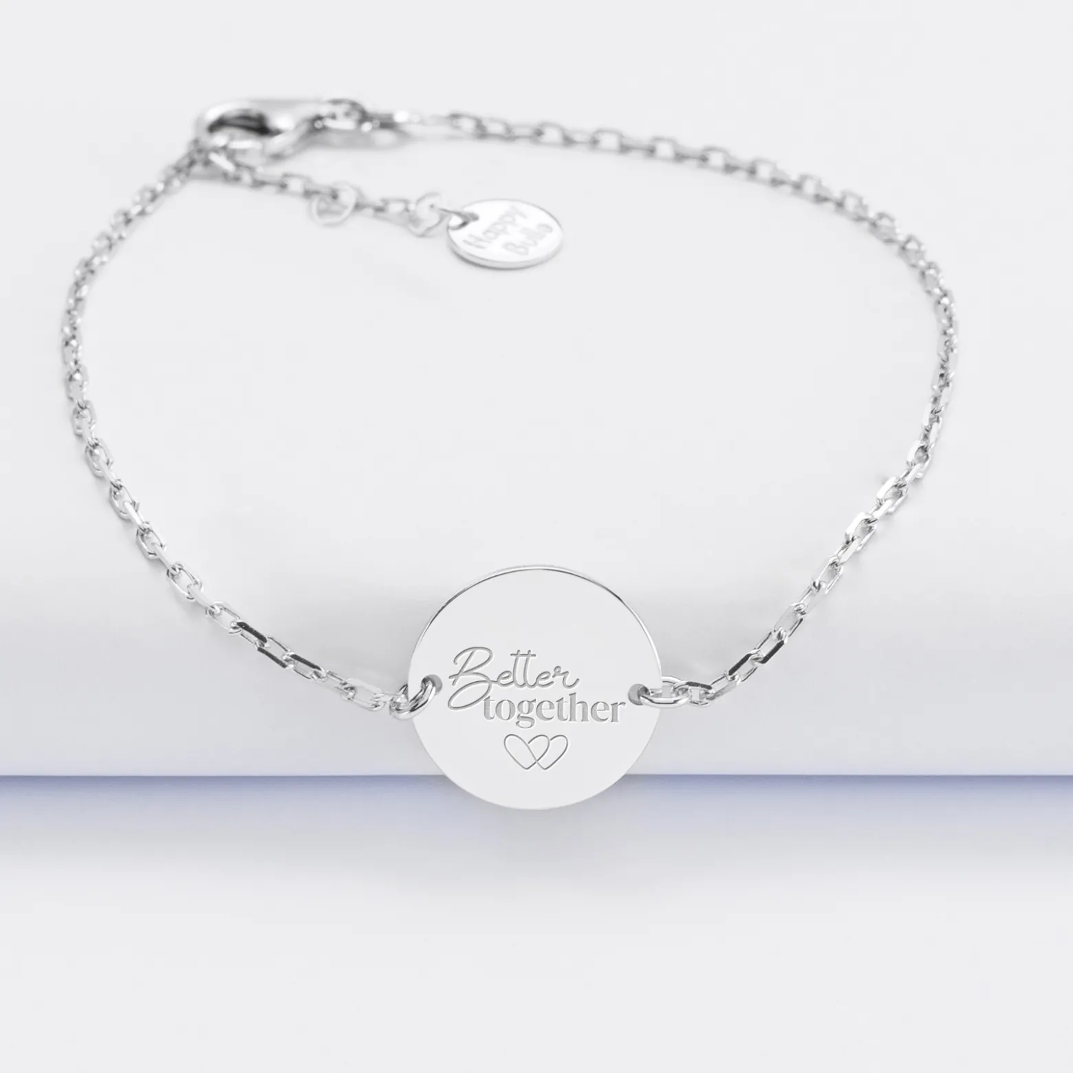 Bracelet chaine Mariée personnalisé médaille gravée argent 2 trous 15 mm