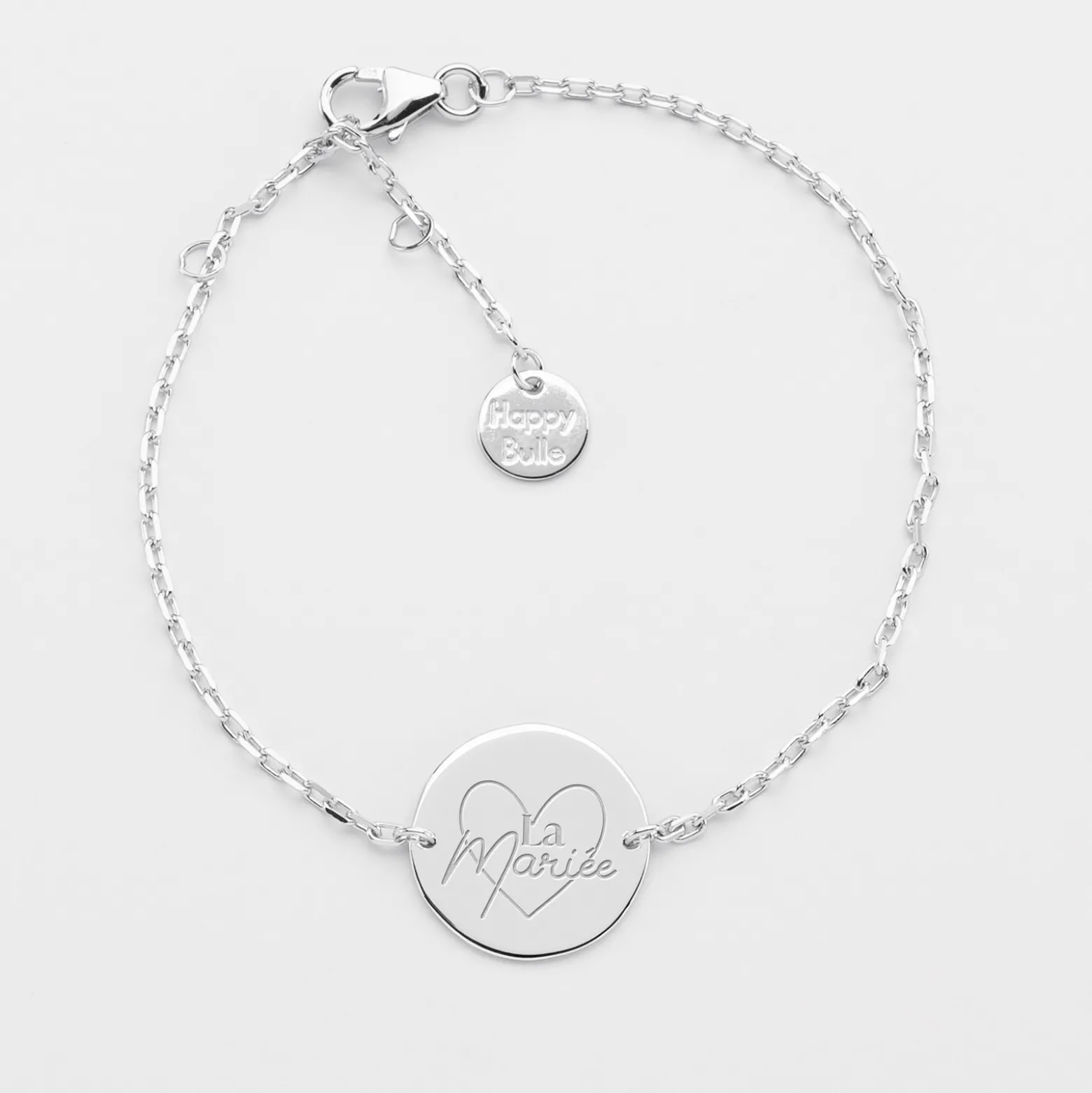 Bracelet chaine Mariée personnalisé médaille gravée argent 2 trous 15 mm