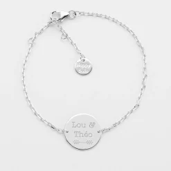 Bracelet chaine Mariée personnalisé médaille gravée argent 2 trous 15 mm