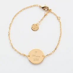 Bracelet chaine Mariée personnalisé médaille gravée plaqué or 2 trous 15 mm