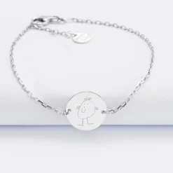 Bracelet chaine personnalisé médaille gravée argent 2 trous 15 mm