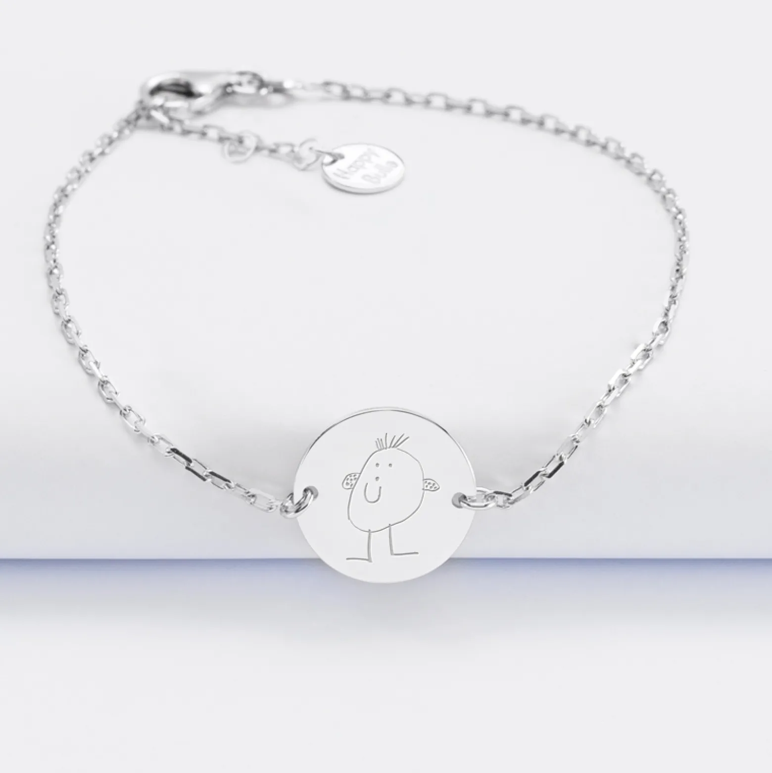 Bracelet chaine personnalisé médaille gravée argent 2 trous 15 mm