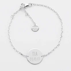 Bracelet chaine personnalisé médaille gravée argent 2 trous 15 mm