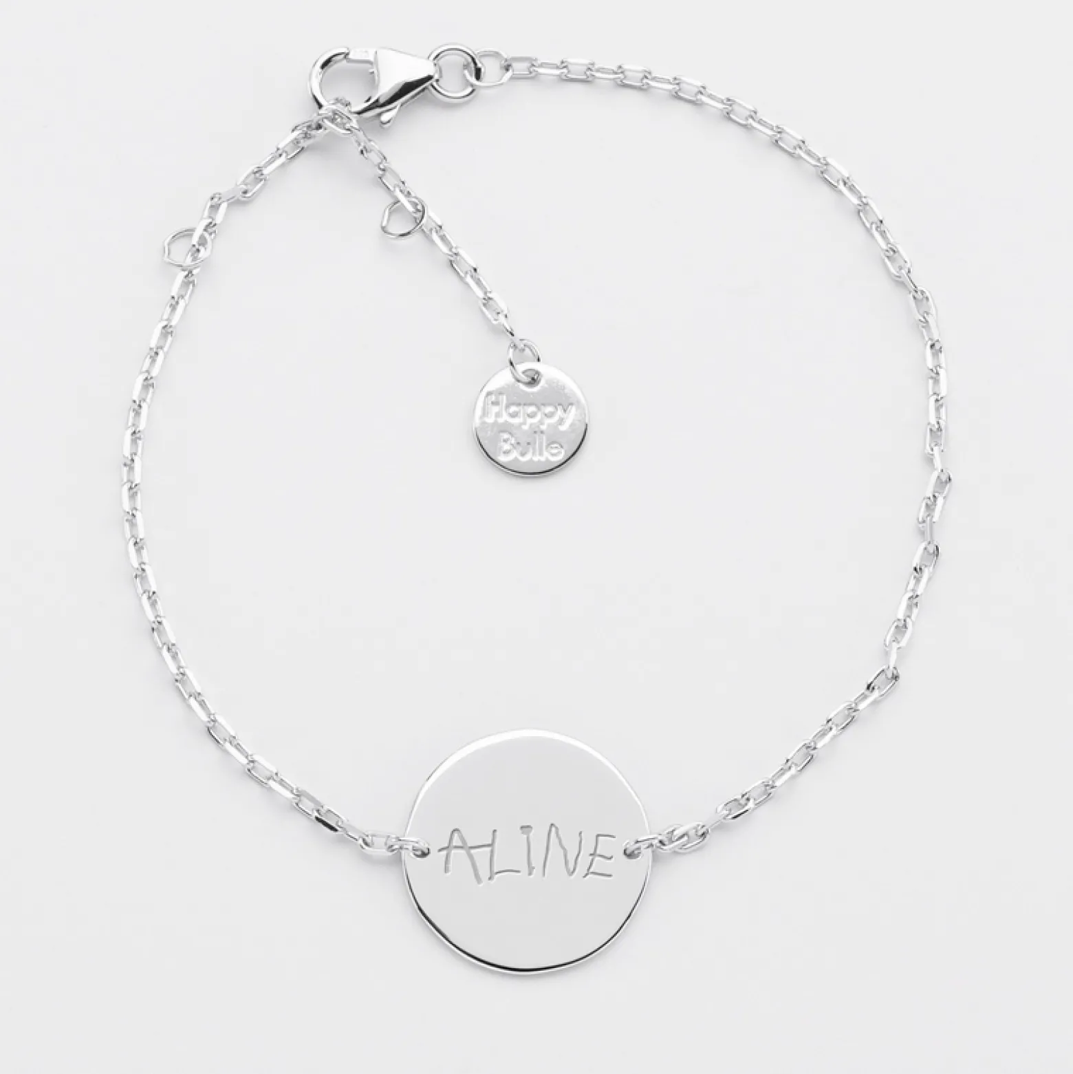 Bracelet chaine personnalisé médaille gravée argent 2 trous 15 mm
