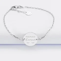 Bracelet chaine personnalisé médaille gravée argent 2 trous 15 mm