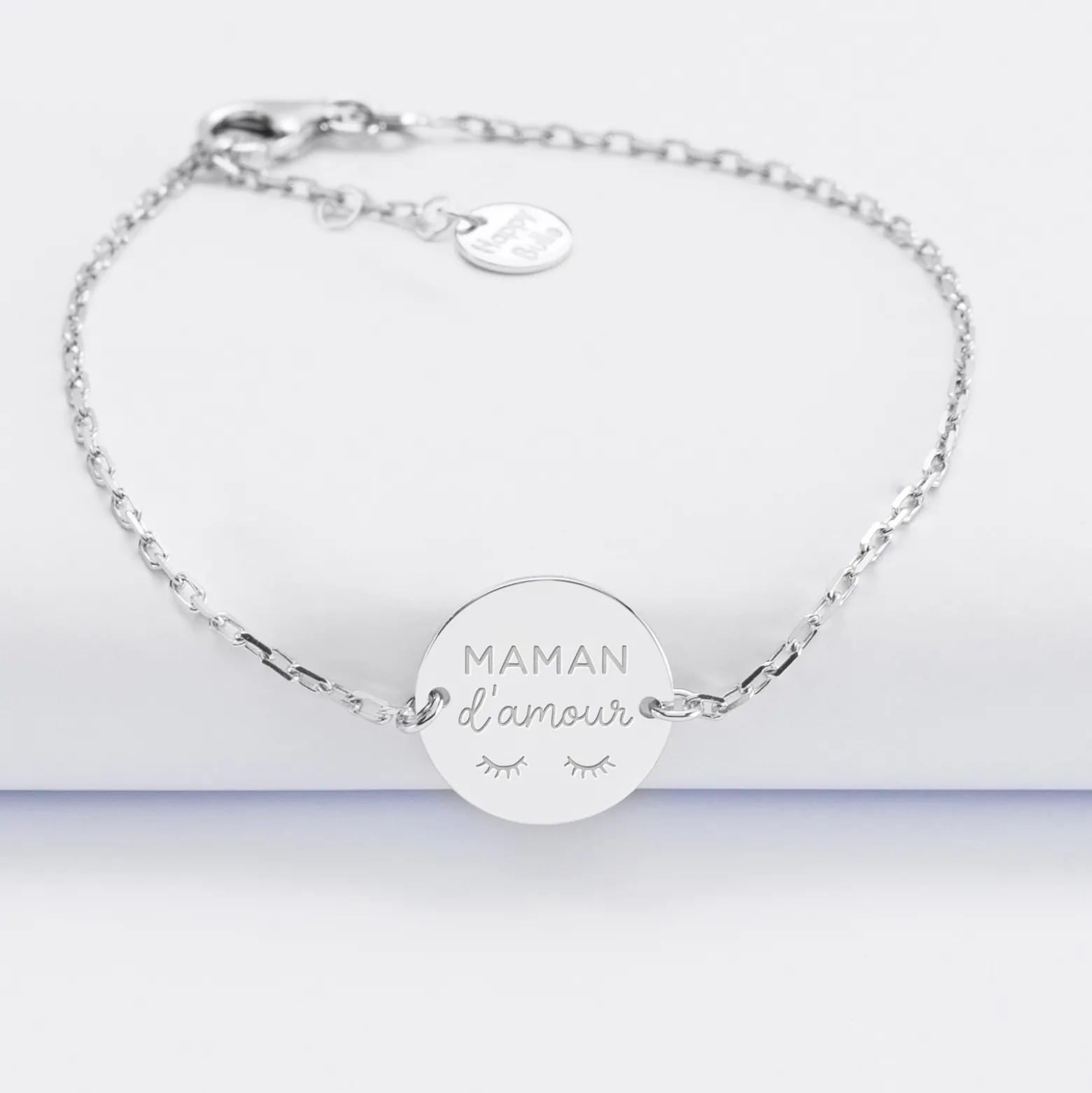 Bracelet chaine personnalisé médaille gravée argent 2 trous 15 mm