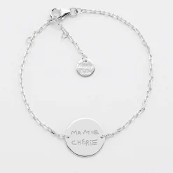 Bracelet chaine personnalisé médaille gravée argent 2 trous 15 mm