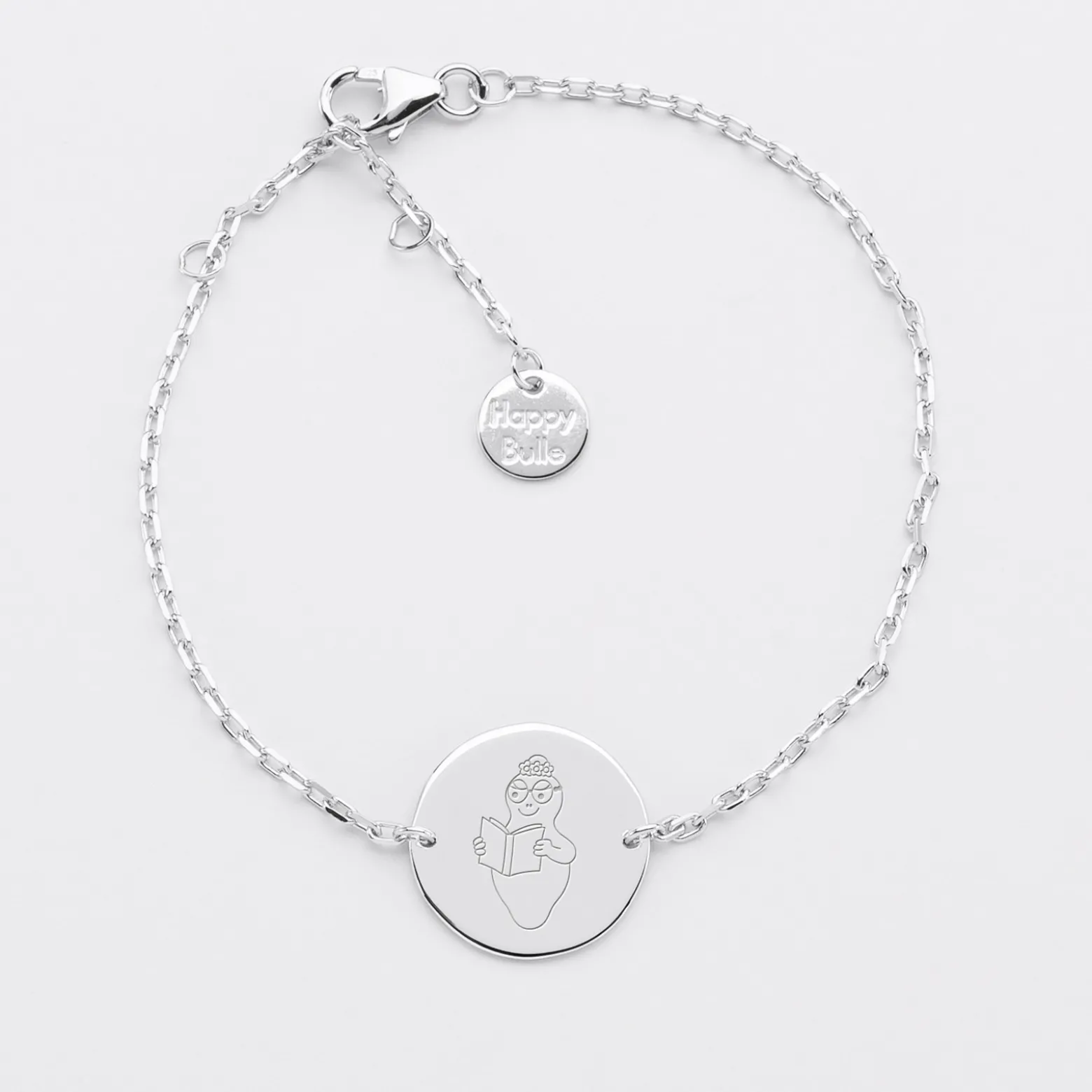 Bracelet chaine personnalisé médaille gravée argent 2 trous 15 mm - HappyBulle x Barbapapa