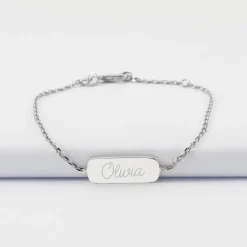 Bracelet chaine personnalisé médaille gravée argent plaque 20x8 mm