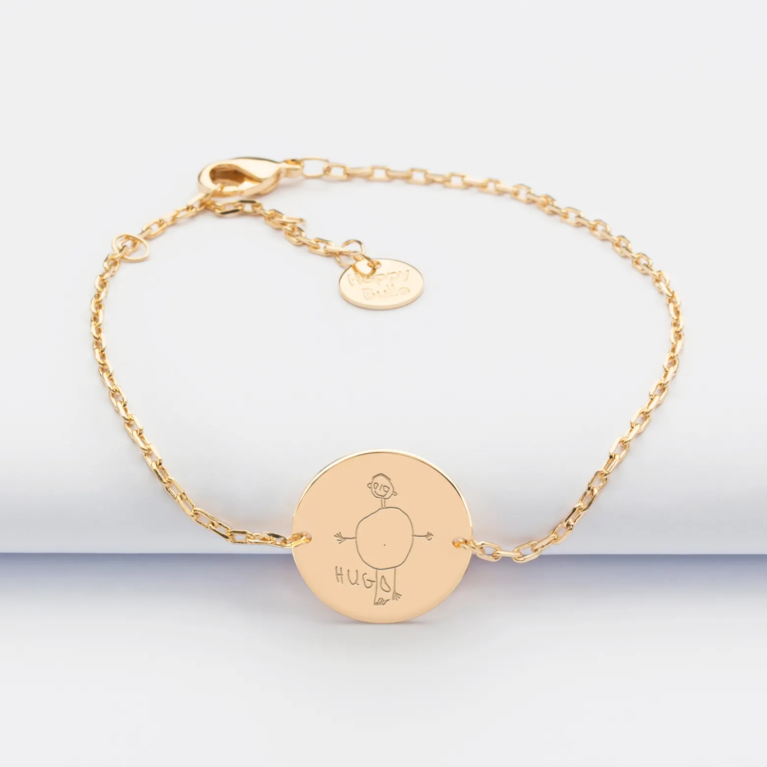 Bracelet chaine personnalisé médaille gravée plaqué or 2 trous 15 mm
