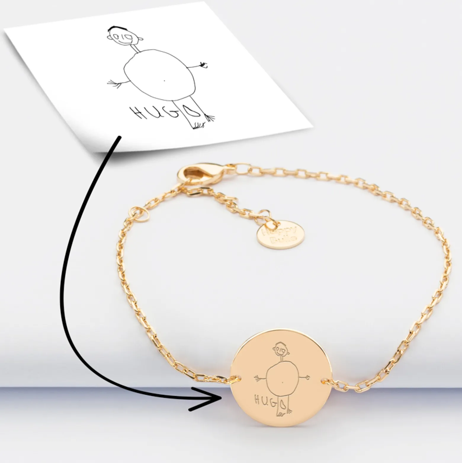 Bracelet chaine personnalisé médaille gravée plaqué or 2 trous 15 mm
