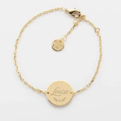 Bracelet chaine personnalisé médaille gravée plaqué or 2 trous 15 mm