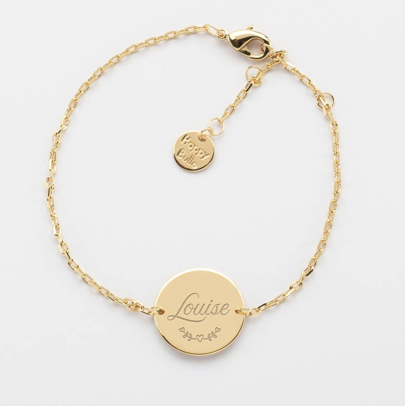Bracelet chaine personnalisé médaille gravée plaqué or 2 trous 15 mm