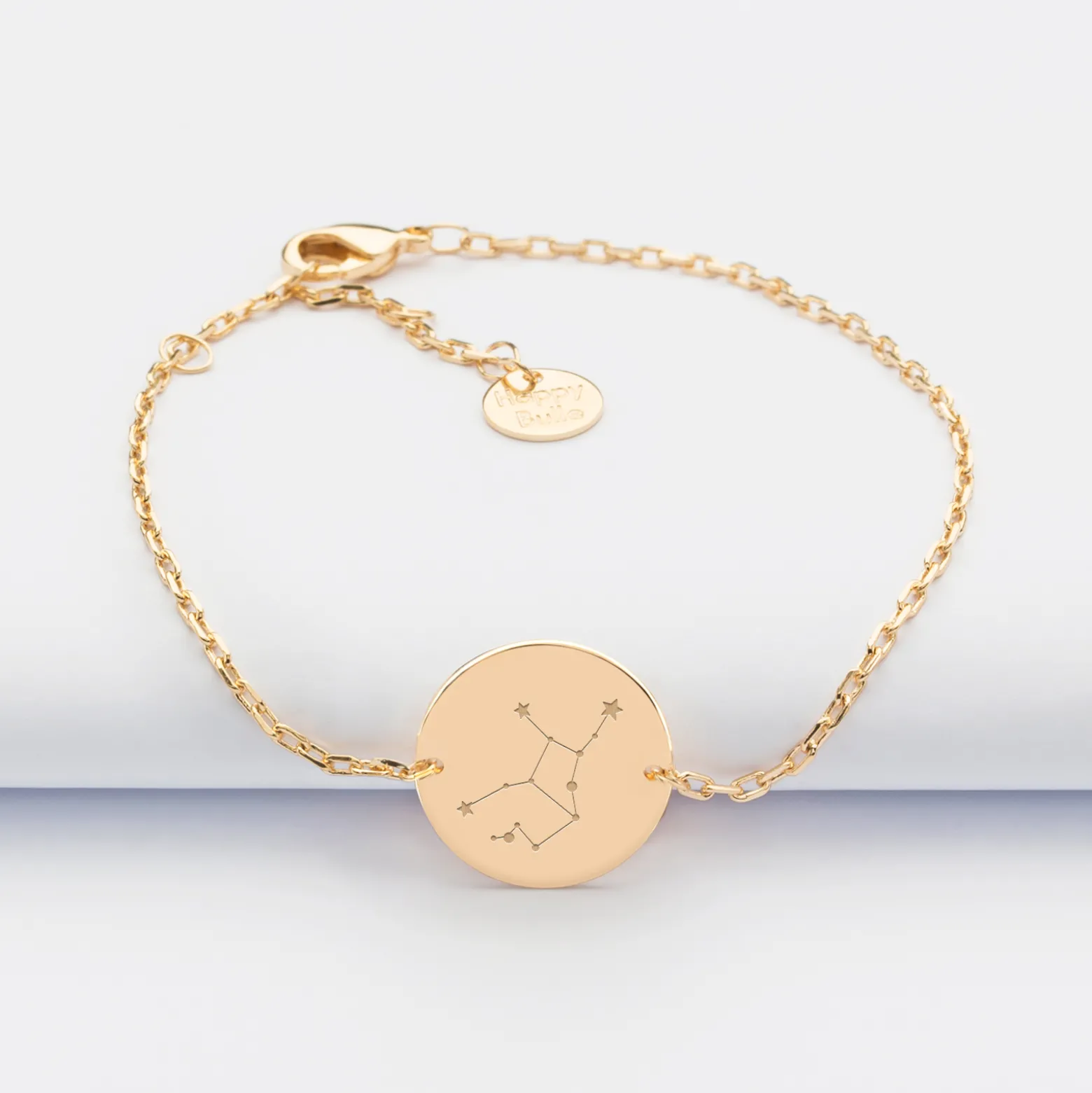 Bracelet chaine personnalisé médaille gravée plaqué or 2 trous 15 mm