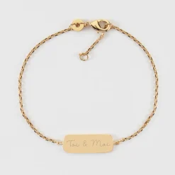 Bracelet chaine personnalisé médaille gravée plaqué or plaque 20x8 mm