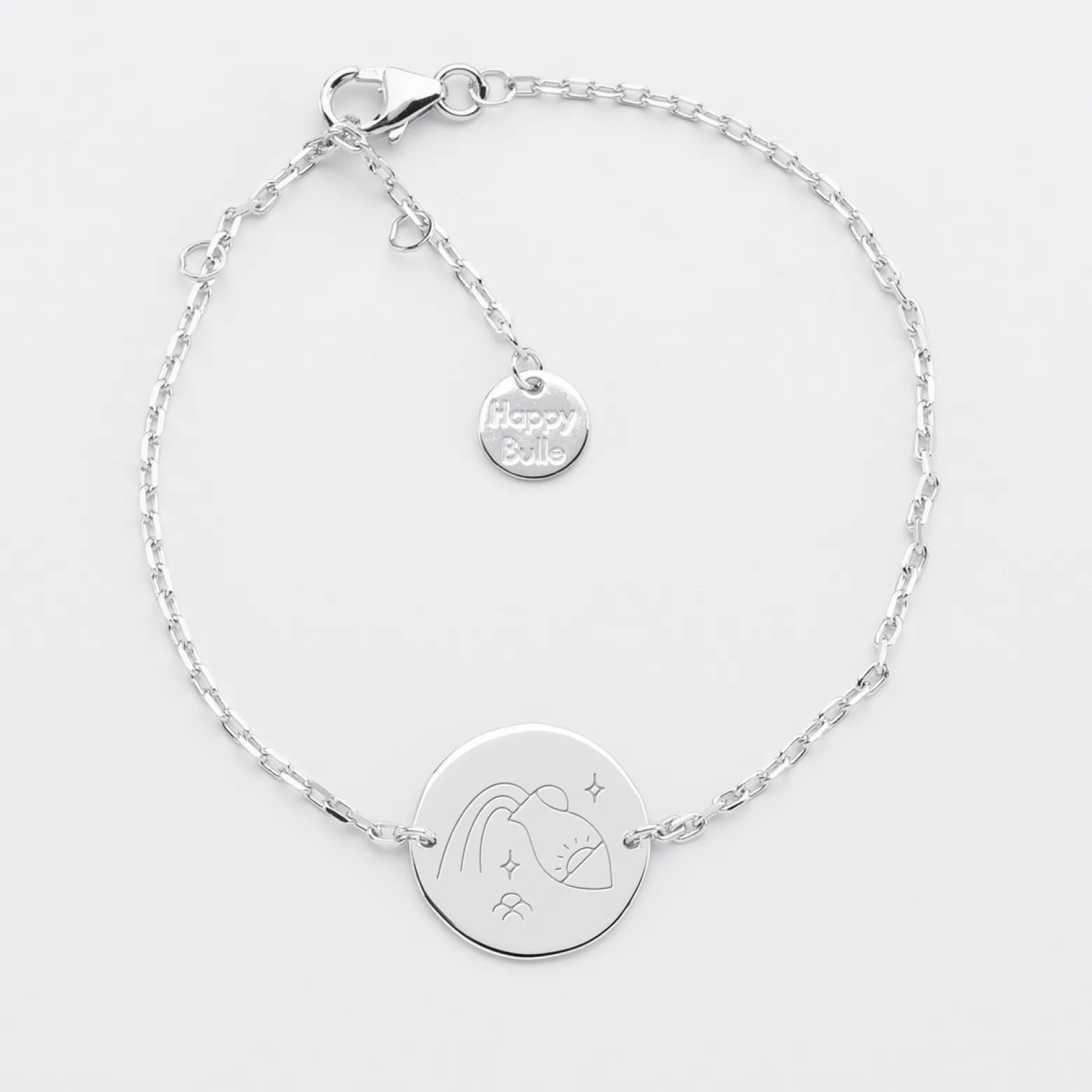 Bracelet chaine personnalisé médaille gravée argent 2 trous 15 mm - Edition spéciale Astro