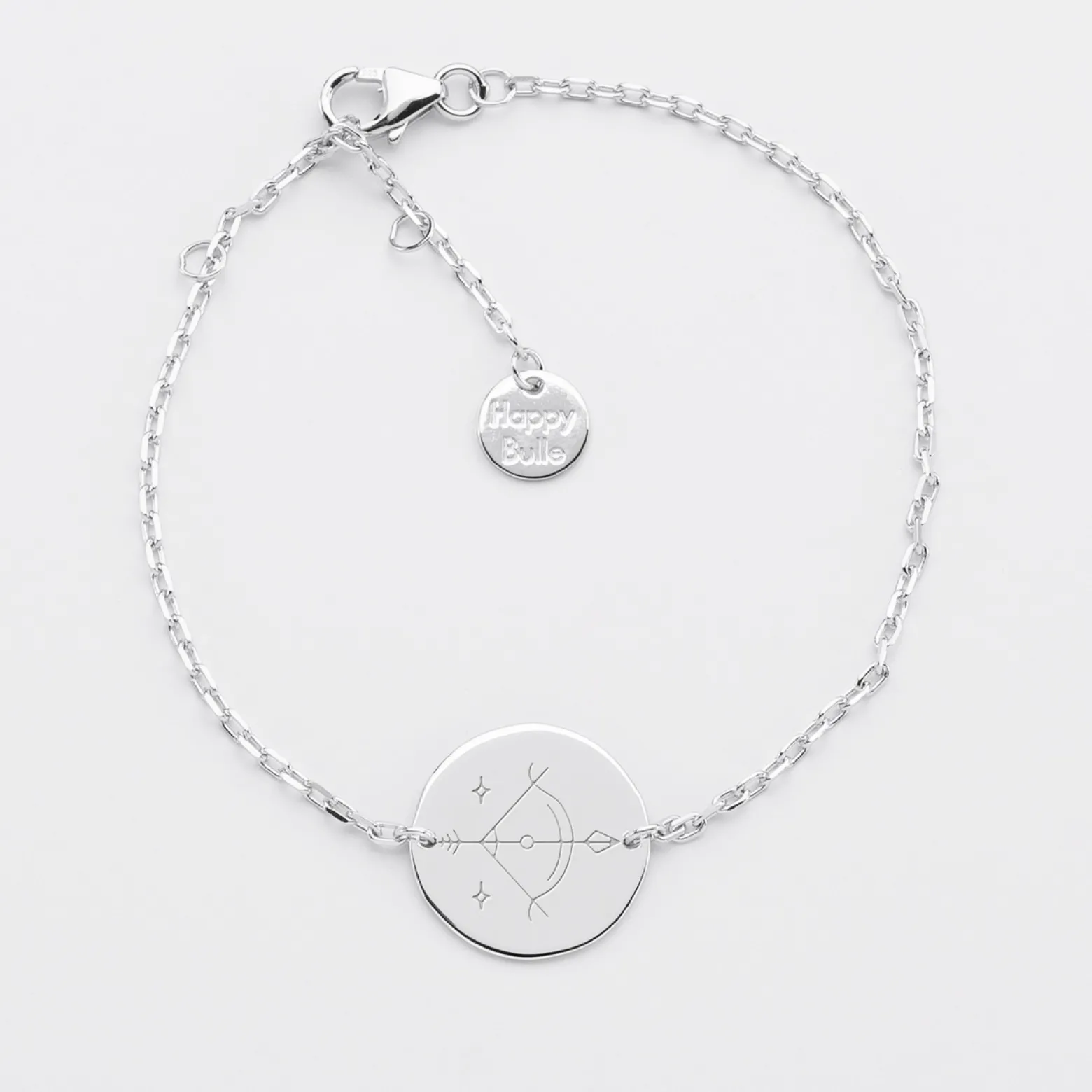 Bracelet chaine personnalisé médaille gravée argent 2 trous 15 mm - Edition spéciale Astro
