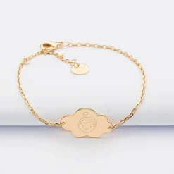 Bracelet chaîne baptême enfant personnalisé médaille gravée plaqué or nuage 2 trous 20x14 mm - Nos petits imparfaits