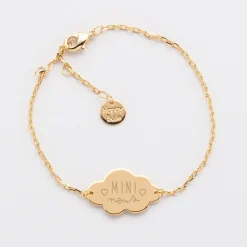 Bracelet chaîne baptême enfant personnalisé médaille gravée plaqué or nuage 2 trous 20x14 mm - Nos petits imparfaits