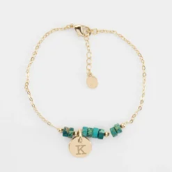 Bracelet chaîne barrette de perles personnalisé médaille gravée plaqué or ronde 10 mm