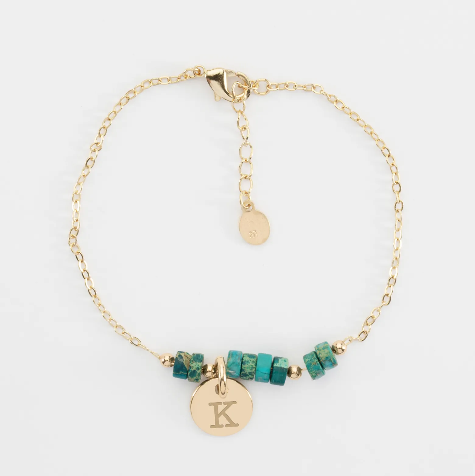 Bracelet chaîne barrette de perles personnalisé médaille gravée plaqué or ronde 10 mm