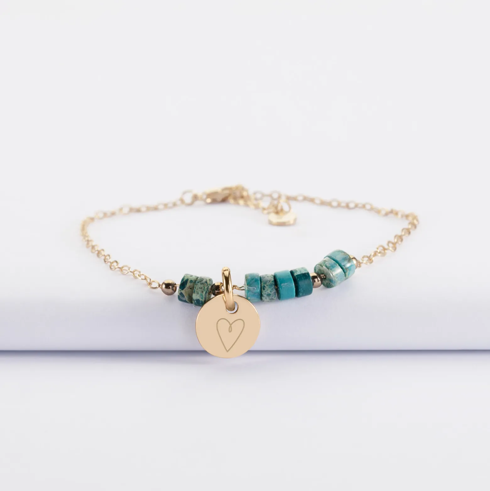 Bracelet chaîne barrette de perles personnalisé médaille gravée plaqué or ronde 10 mm