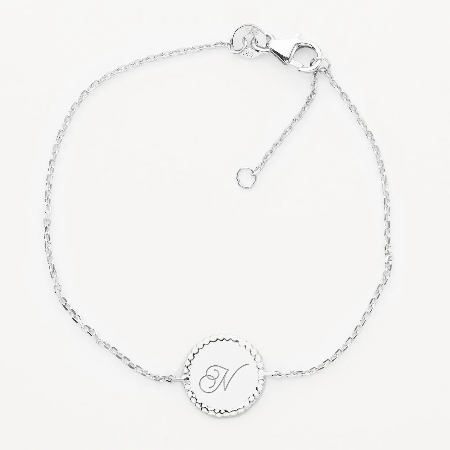Bracelet chaîne bohème personnalisé médaille gravée argent initiale 11 mm