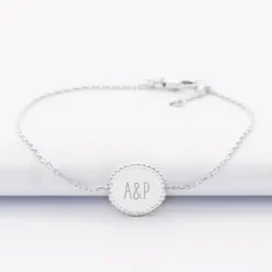 Bracelet chaîne bohème personnalisé médaille gravée argent initiale 11 mm