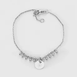 Bracelet chaîne boules personnalisé médaille gravée argent 10 mm