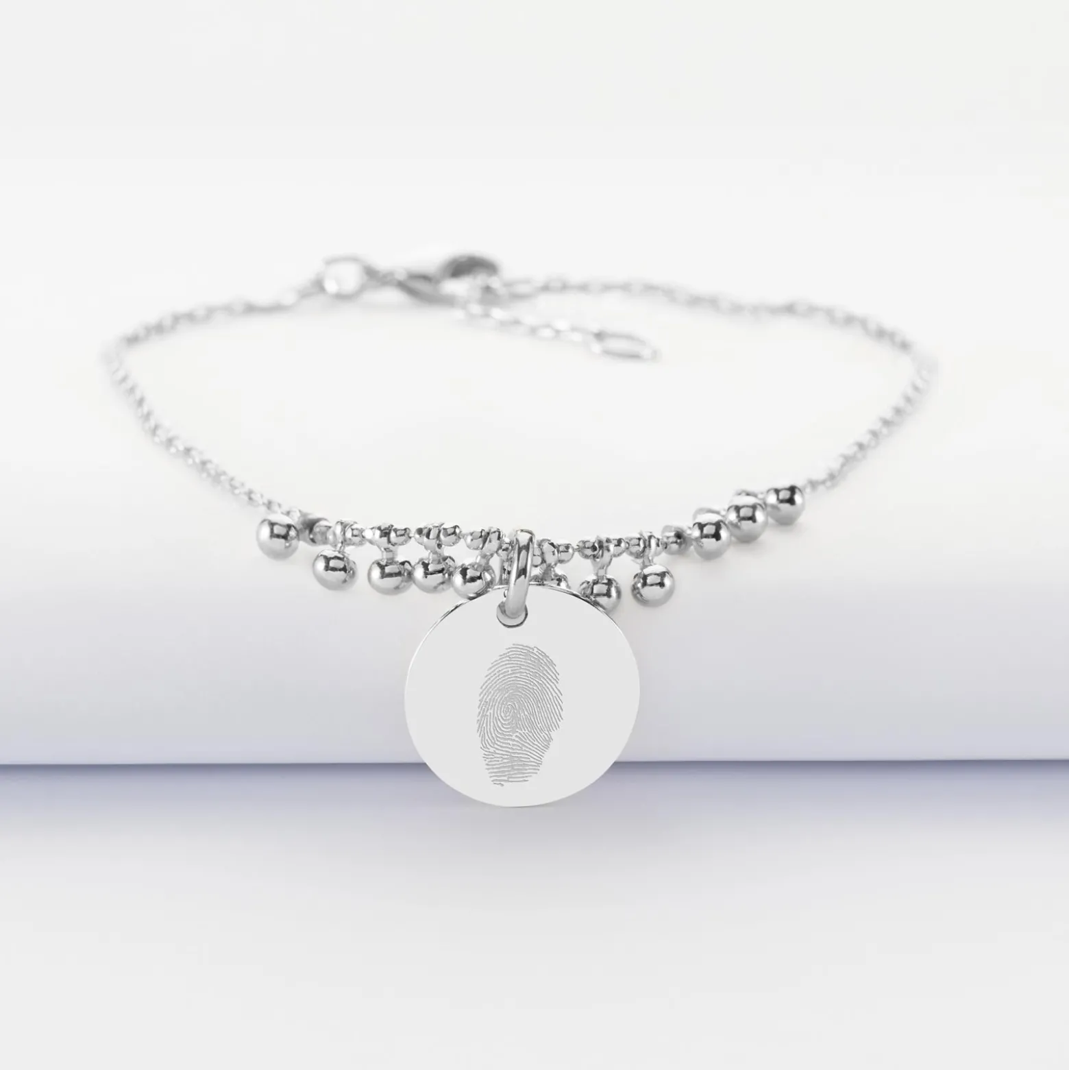 Bracelet chaîne boules personnalisé médaille gravée argent 15 mm