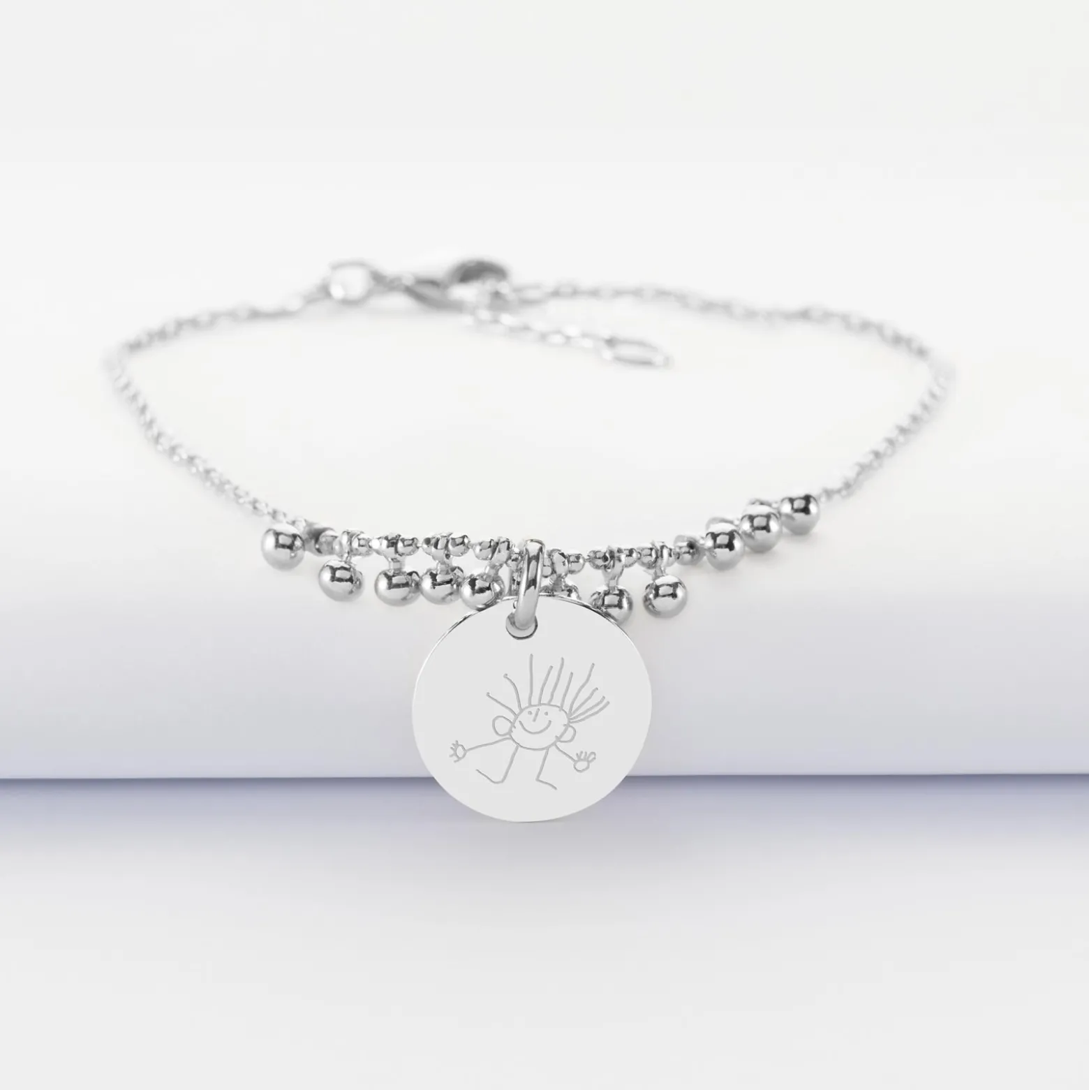 Bracelet chaîne boules personnalisé médaille gravée argent 15 mm