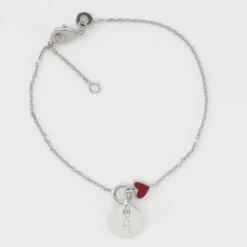 Bracelet chaîne coeur émail rouge personnalisé médaille gravée argent 10 mm