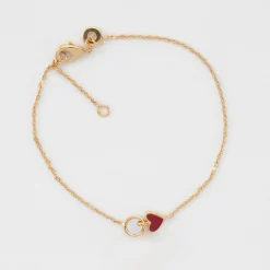 Bracelet chaîne coeur émail rouge plaqué or