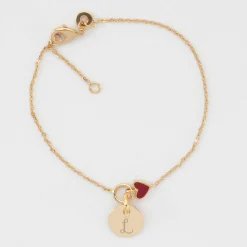 Bracelet chaîne coeur émail rouge personnalisé médaille gravée plaqué or 10 mm